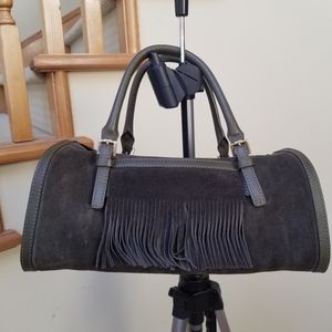 Authentic Burberry Olive Green Suede Leather Trim Fringed Barrel Tassel